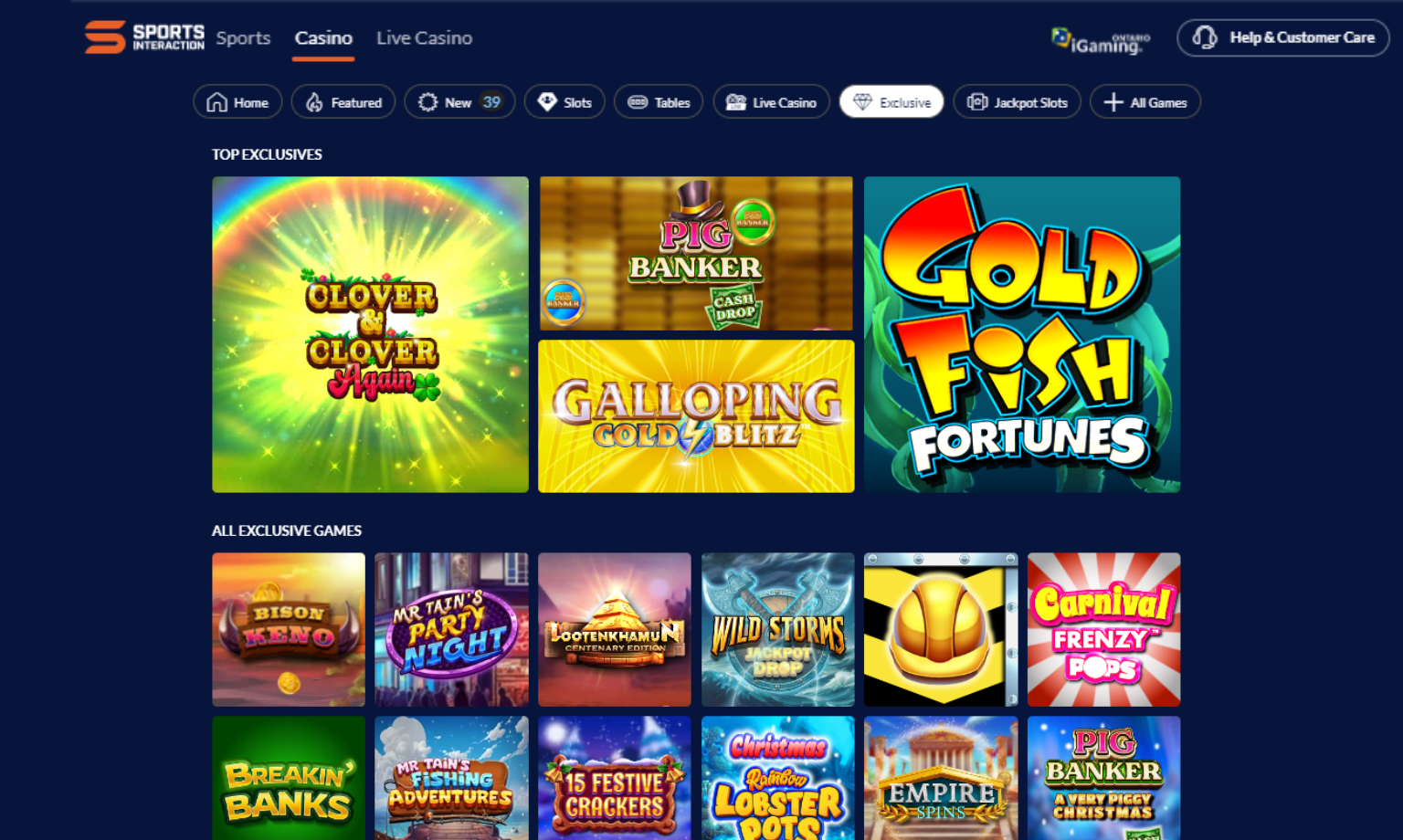 Sports Interaction Casino Lobby Screenhot