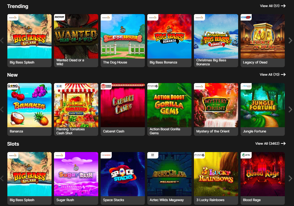 Screenshot of slots games available at SpinYoo Casino